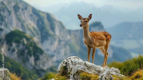 Mountain Deer Standing Vigilant in Serene Natural Habitat