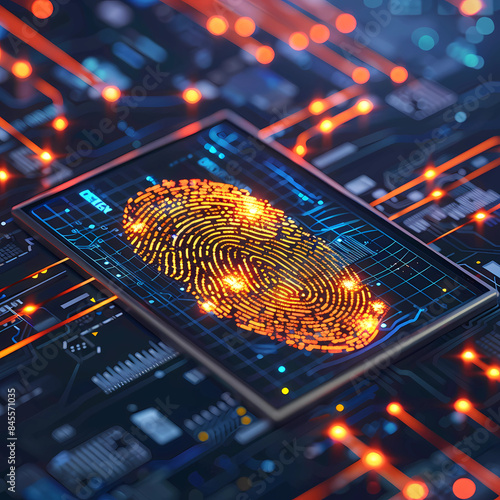 Navigating Digital Forensics, Cyber Security Concept: The Vital Business Security Concept Enhanced by Digital Screen Fingerprint Scanning.