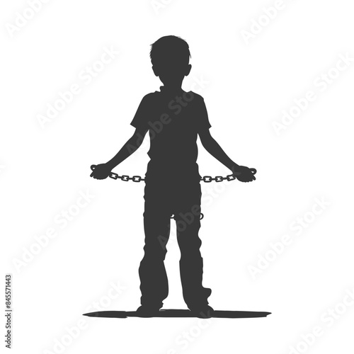 Chained Childhood: Silhouette of Boy with Broken Chains, Symbol of Freedom.