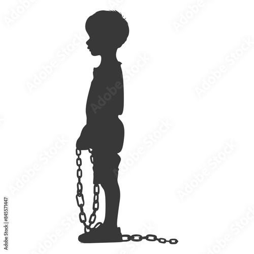 Chained Childhood: Silhouette of Child with Heavy Chain Burden.