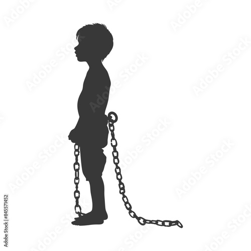 Chained Childhood: Silhouette of a Young Boy in Shackles, Symbolic Representation