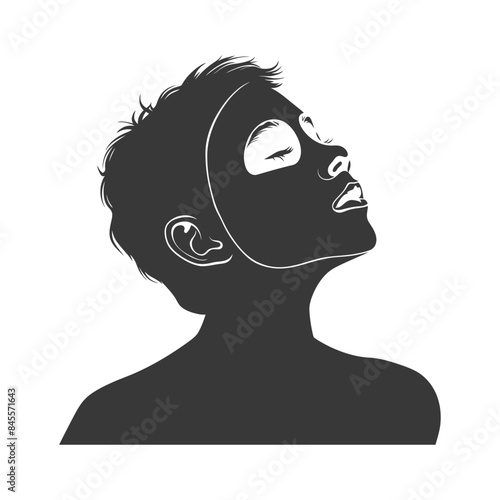 Silhouette Woman with Face Mask, Eyes Closed, Tilted Head.