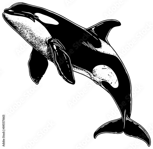 Illustration of a Killer whale, orca, in black, isolated 
