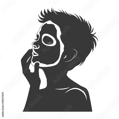 Stylized Silhouette: Boy with Facial Mask, Skincare Ritual.