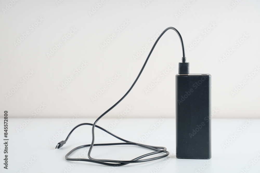 power bank charger with wire on white backgroumd. power bank charger with wire on white backgroumd.