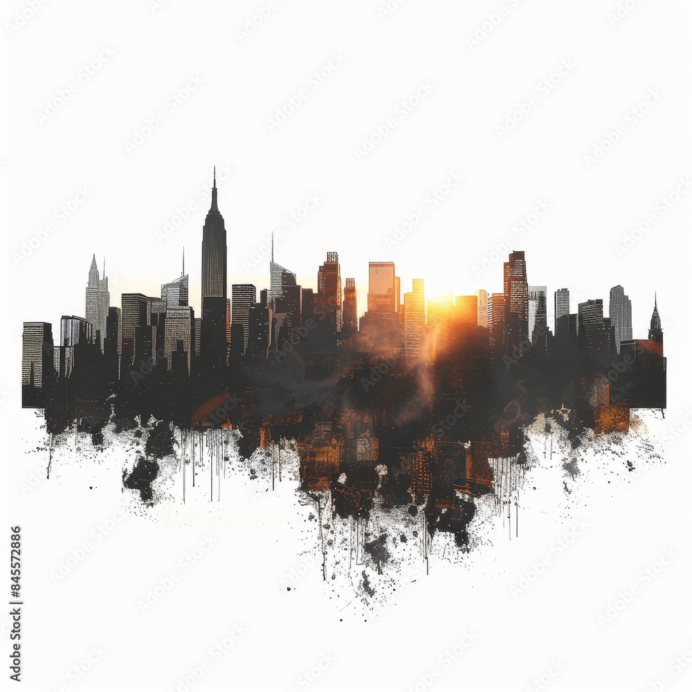 ast Post-Apocalyptic City Skyline at Sunset - Premium Pen Tool Cutout isolated on white background ast Post-Apocalyptic City Skyline at Sunset - Premium Pen Tool Cutout isolated on white background