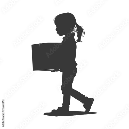Silhouette of a Little Girl Carrying a Cardboard Box.