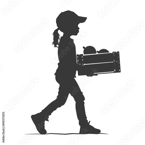 Girl Silhouette Carrying Crate of Fruit: Childhood Labor, Farm Fresh, Simple Design