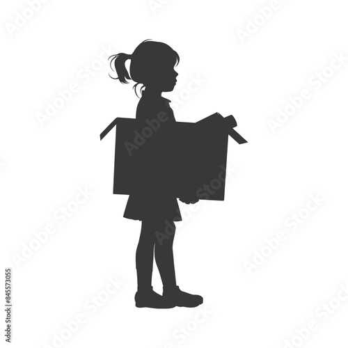 Silhouette of a Little Girl Carrying a Cardboard Box: Imagination, Play, Childhood.