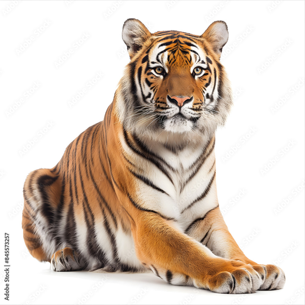 Majestic Bengal Tiger Walking Forward Isolated on White Background Majestic Bengal Tiger Walking Forward Isolated on White Background