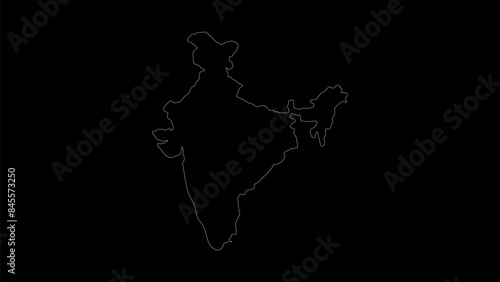 India map vector illustration. Drawing with a white line on a black background.