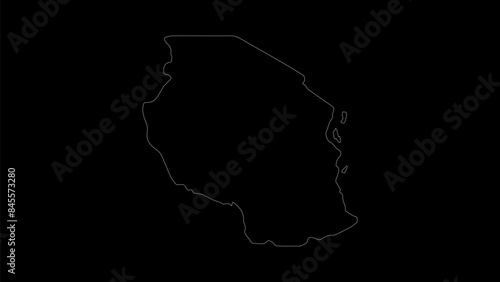 Tanzania map vector illustration. Drawing with a white line on a black background.