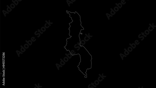 Malawi map vector illustration. Drawing with a white line on a black background.