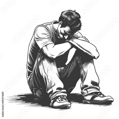 Sketch of a Dejected Young Man Sitting with Head in Arms, Shading Detail.