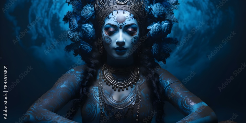 The Central Figure in Hinduism A Portrait of the Blue-Skinned Deity Shiva. Concept Religious Iconography, Hindu Deities, Shiva Portraits, Blue-skinned Gods, Spiritual Art