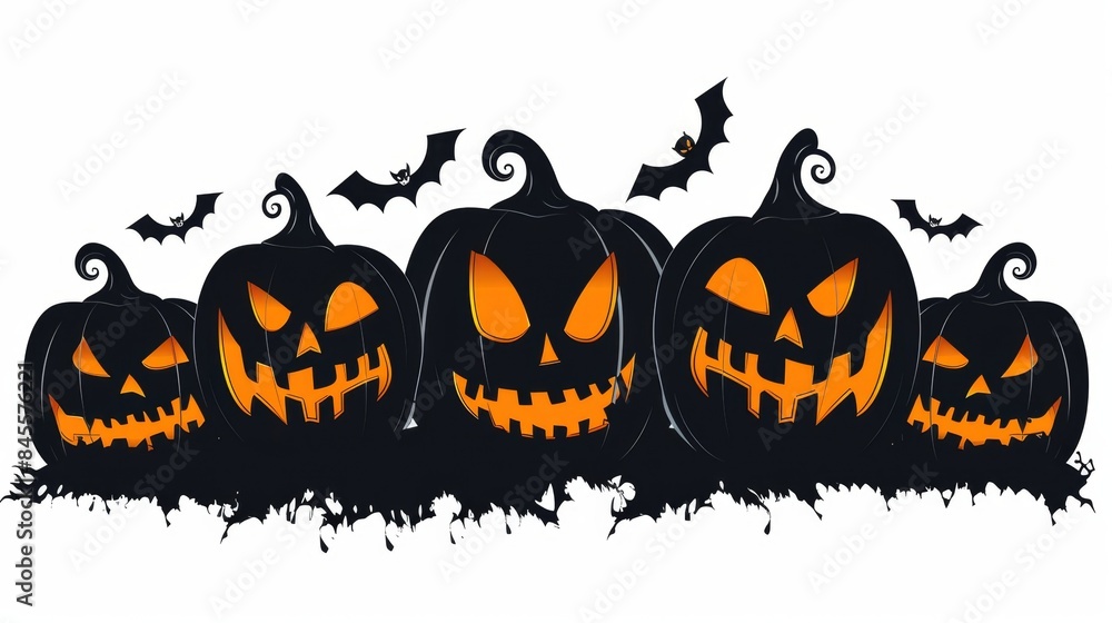 Spooky Halloween Pumpkins with Bats, Generative AI Spooky Halloween Pumpkins with Bats, Generative AI