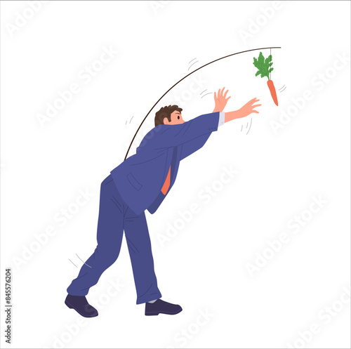 Businessman character reaching carrot on rope vector illustration, people manipulation concept