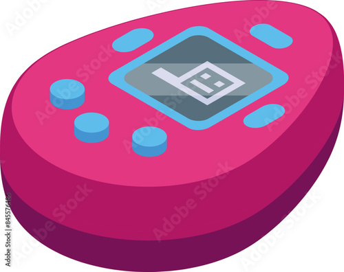 Pink electronic virtual pet toy with a pixel screen displaying a house, evoking nostalgia for 90s handheld games