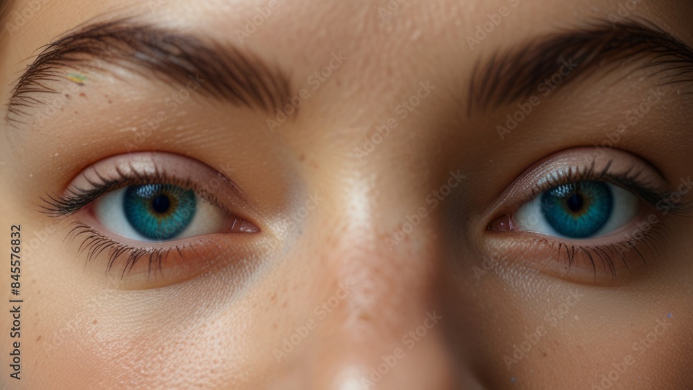 Obraz premium Detailed close up of Persons blue eyes with beautifully long eyelashes