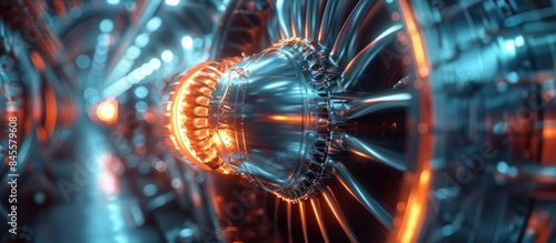 Close-Up of a Jet Engine with Orange Glowing Details