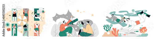Summer Activities. Flat Vector Illustration