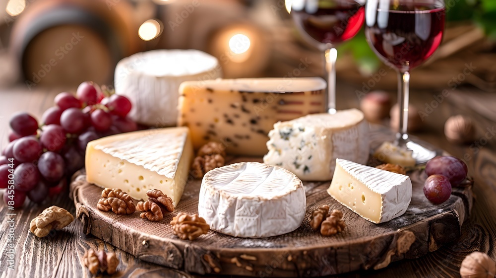 Luxurious Wine and Cheese Pairing on Rustic Wooden Board with Cozy Ambiance Luxurious Wine and Cheese Pairing on Rustic Wooden Board with Cozy Ambiance