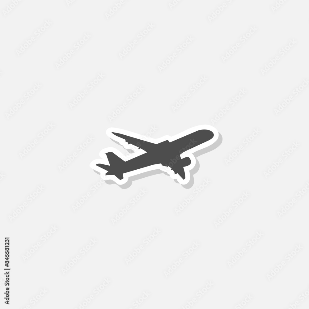 Fototapeta premium Travel agency icon. Plane silhouette icon sticker isolated on gray background