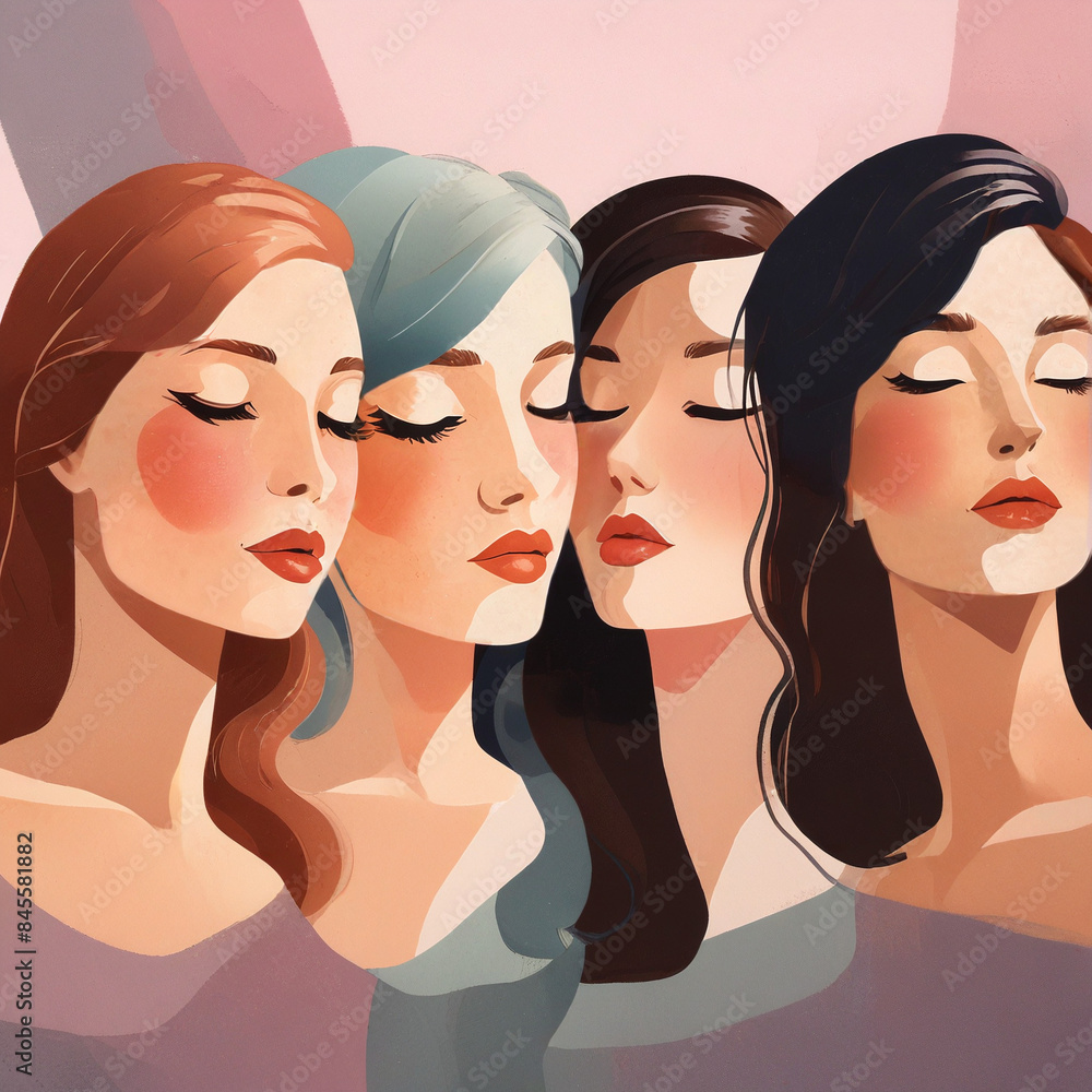 four girls watercolor four girls watercolor