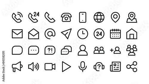 Communication isolated icons set. Set of classic website icons with editable stroke