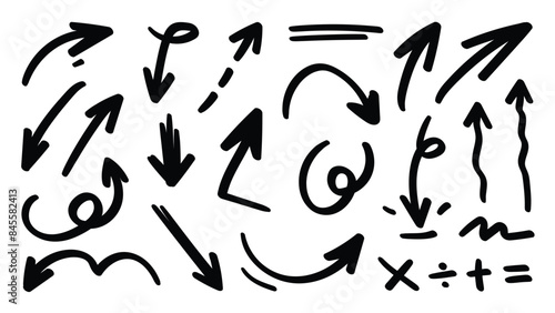 Arrow vector. Hand drawn brush stoke, speech bubble, line, cute doodle glitter pen line elements. vector illustration.