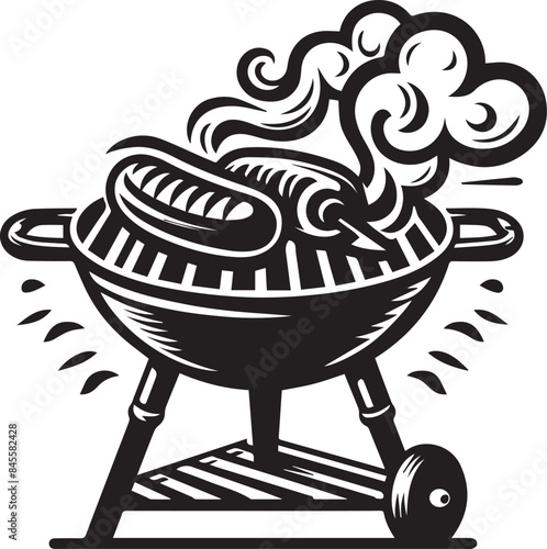 Barbecue Vector Illustration Silhouette. Barbecue grill emblem vintage monochrome for cooking delicious juicy meat on open fire during summer picnic vector illustration