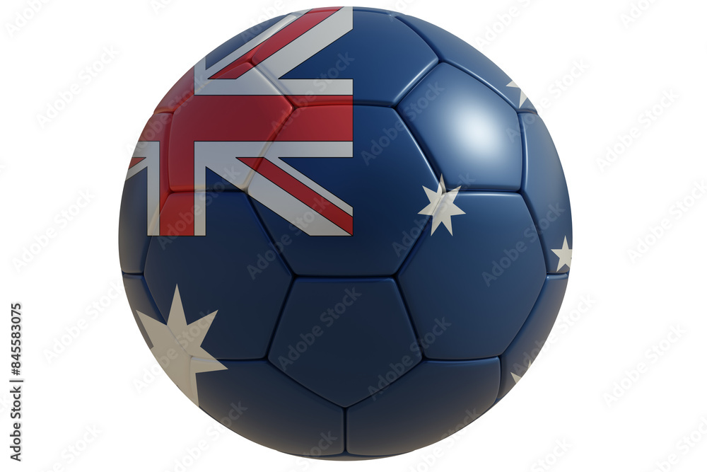 Obraz premium Soccer ball with Australian flag isolated on white transparent. Football in Australia