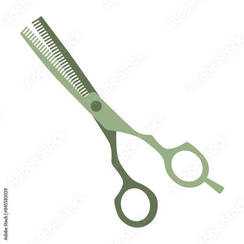 Hair scissors, thinning scissors. Professional hairdressing tool. Isolated vector illustration in clip art style.