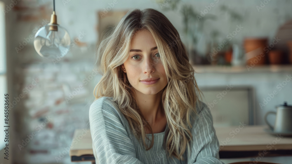 A young woman in a cozy interior setting A young woman in a cozy interior setting