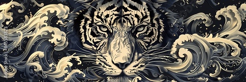 Tiger Face with Waves Paper Cut Art