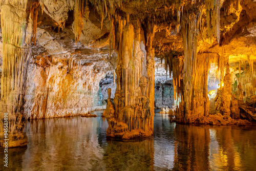 Interior of Neptune's Grotto, a stalactite cave near Alghero on the island of Sardinia, Italy photo