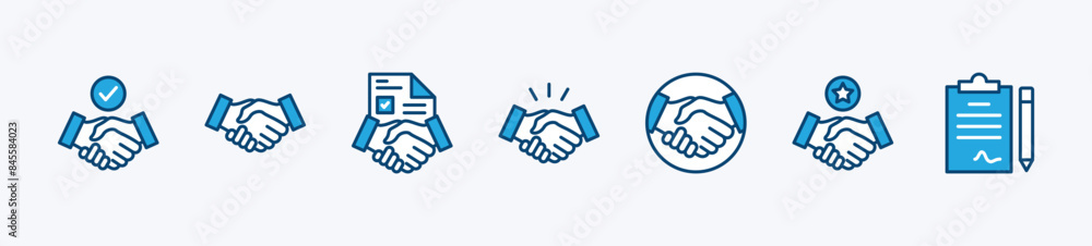 Set of business agreement icon. Containing handshake, cooperation, partnership, contract, team, deal, trust, agree, friendship, greeting, loyalty, teamwork. Vector illustration Set of business agreement icon. Containing handshake, cooperation, partnership, contract, team, deal, trust, agree, friendship, greeting, loyalty, teamwork. Vector illustration