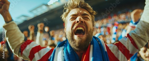 Excited Fan Cheers During A Night Game At A Stadium