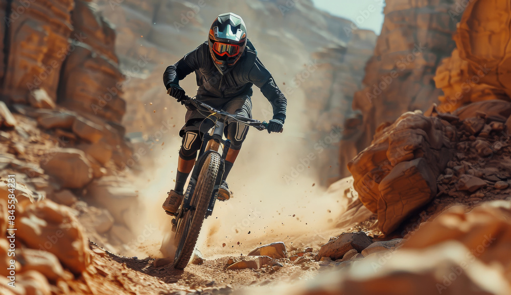 Mountain Biker Riding Through Desert Sand Mountain Biker Riding Through Desert Sand