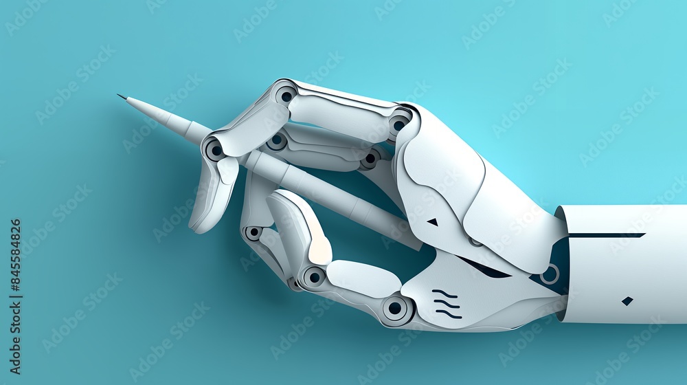 Naklejka premium Robotic Hand Holding Pencil Paper Cut Art