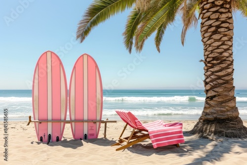 Coastal Chic  Pink Surfboards and Relaxing Beach Views