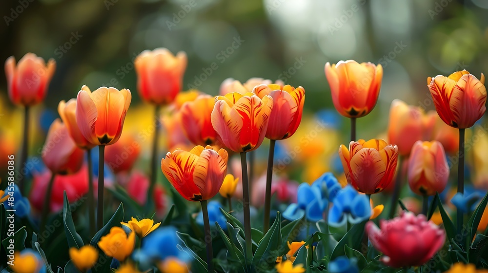 **Springtime flower field in bloom on a solid background