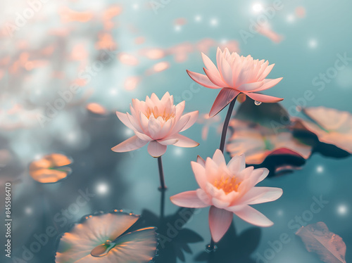Tranquil Water Lilies in Pastel Tones - A Serene Pond Scene