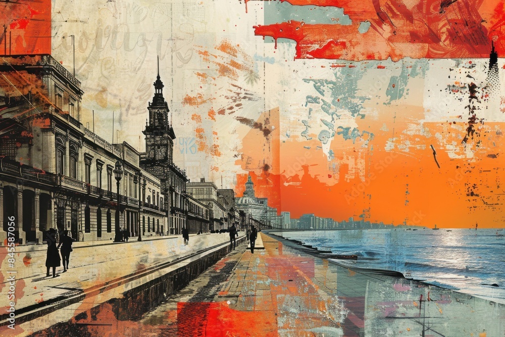 Historic Ciudad Vieja and Rambla Waterfront of Montevideo Art Collage