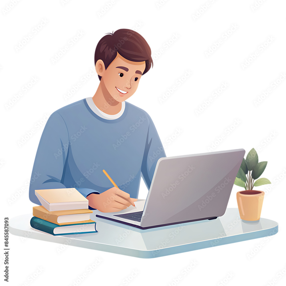 Young businessman working with computer remotely Young businessman working with computer remotely