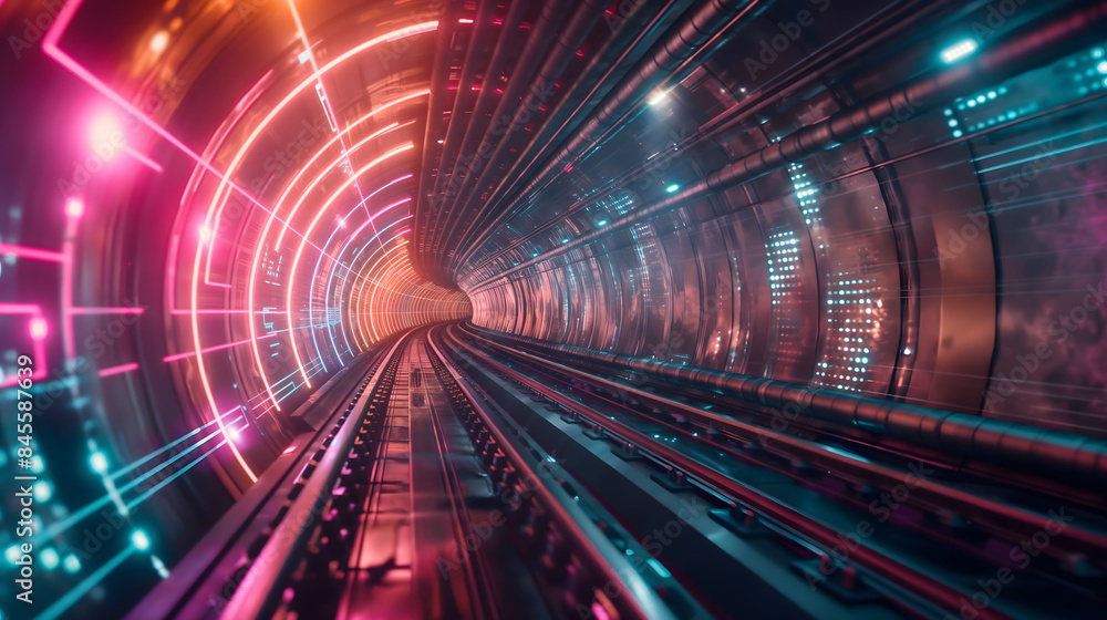 Futuristic Tunnel with Dynamic Light Trails and Digital Patterns Futuristic Tunnel with Dynamic Light Trails and Digital Patterns