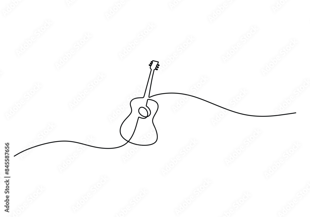 Obraz premium Guitar continuous line drawing. Music instrument concept. Vector illustration minimalist design.