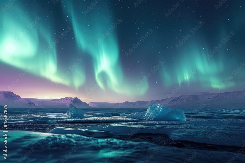 Naklejka premium Arctic Glow: Iceland's Mesmerizing Aurora Borealis
