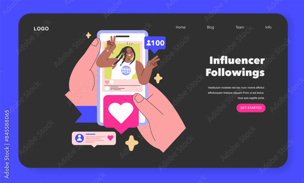 Influencee Influencer Followings concept Hands hold a smartphone showcasing a ...