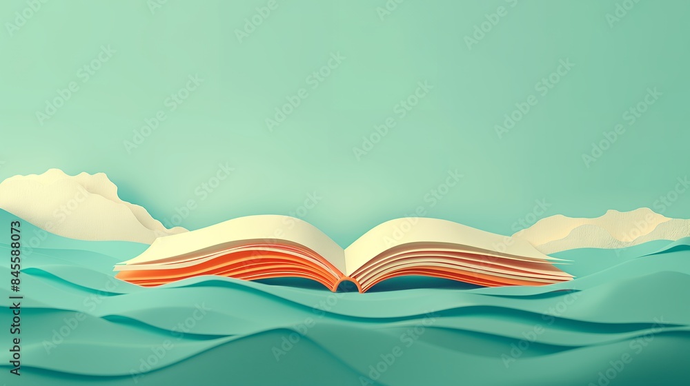 Paper cut Open Book Amid Waves of Paper Paper cut Open Book Amid Waves of Paper